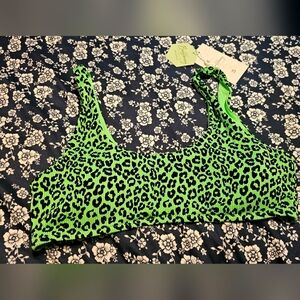 Buffbunny Chasing waterfalls green leopard swim top, XL, NWT